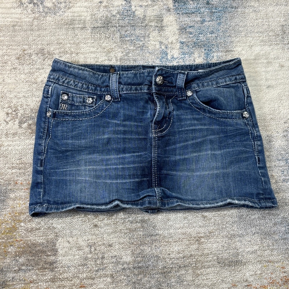 Miss Me Women's‎ 27 Denim Mini Skirt Rhinestone Y2K Western Glam